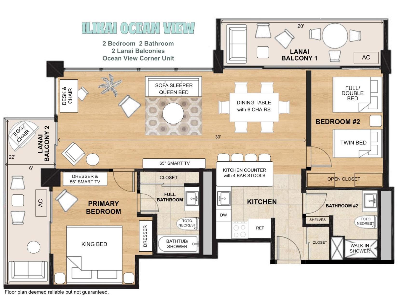 Apartment Upscale 2br & 2ba Ocean View In Waikiki With Parking! *