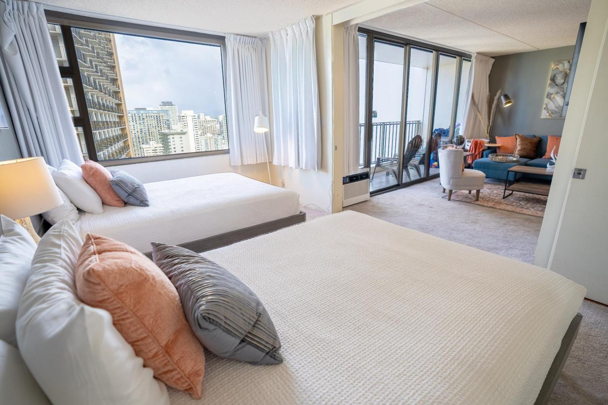 Deluxe Ocean View 2 Queen Beds In Waikiki, Free Parking & Wi-fi Apartment